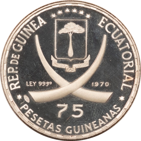 World Certified Coins 1970 EQUATORIAL GUINEA 75 PESETAS BIRTH OF LENIN .999 KM-9.1 GEM PROOF, SCARCE!