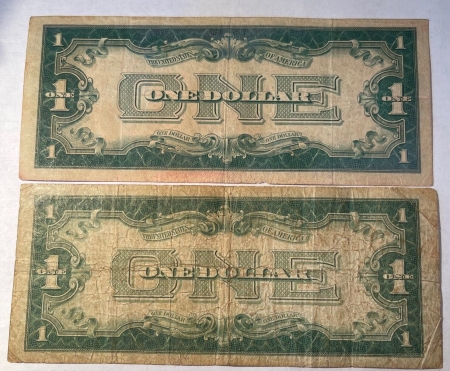 New Store Items 1928 & 1928-A $1 SILVER CERTIFICATES, FUNNYBACKS, LOT OF 2 NOTES, AVERAGE CIRC