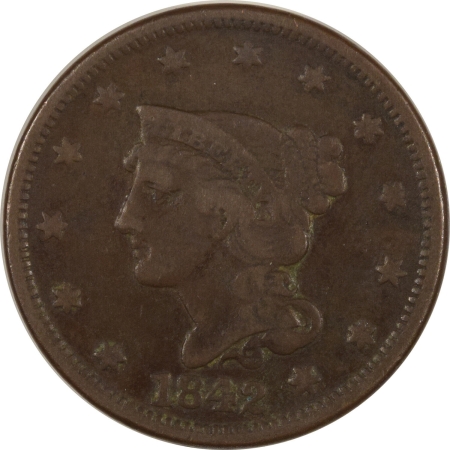 Braided Hair Large Cents 1842 BRAIDED HAIR LARGE CENT – SM DATE – PLEASING CIRCULATED EXAMPLE!
