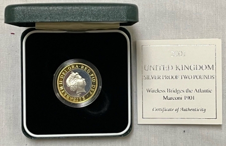 World Certified Coins 2001 2 LBS UK, KM-1014a, WIRELESS SILVER – GEM PROOF OGP/CERT .35806 ASW