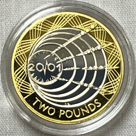 World Certified Coins 2001 2 LBS UK, KM-1014a, WIRELESS SILVER – GEM PROOF OGP/CERT .35806 ASW