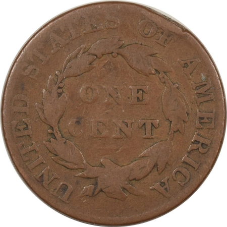New Store Items 1827 CORONET LARGE CENT – PLEASING CIRCULATED EXAMPLE! REVERSE RIM BRUISE!
