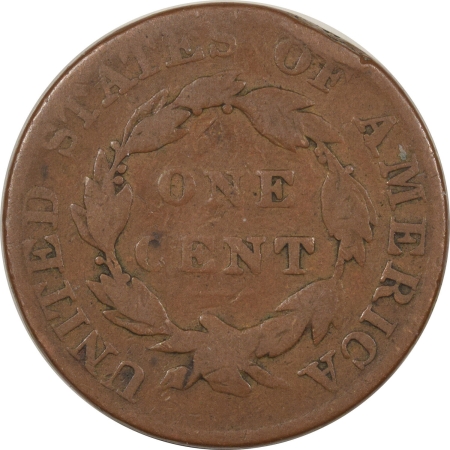Coronet Head Large Cents 1827 CORONET LARGE CENT – PLEASING CIRCULATED EXAMPLE! REVERSE RIM BRUISE!