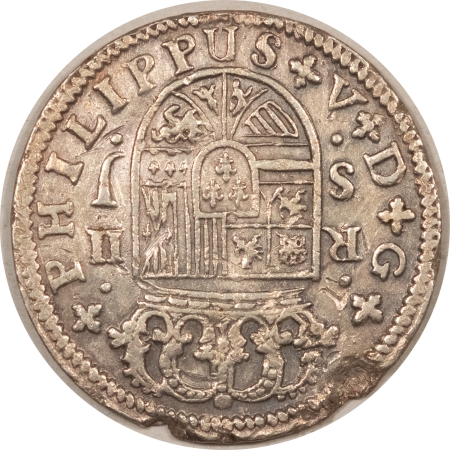 New Store Items 1724-J SPAIN SILVER TWO REALES, PHILIP V, KM-307, NICE XF, GREAT LOOK, W/ COA!