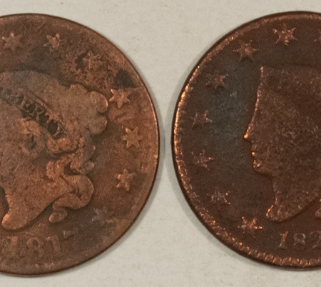 Coronet Head Large Cents 1817, 1825, 1829, 1831 CORONET LG CENTS, LOT/4 – ISSUES, IDENTIFIABLE DETAILS!
