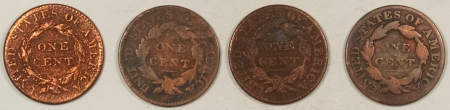 Coronet Head Large Cents 1817, 1825, 1829, 1831 CORONET LG CENTS, LOT/4 – ISSUES, IDENTIFIABLE DETAILS!