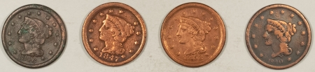 Braided Hair Large Cents 1840, 1846, 1847, 1853 BRAIDED HAIR LARGE CENTS, LOT OF 4 – CULLS