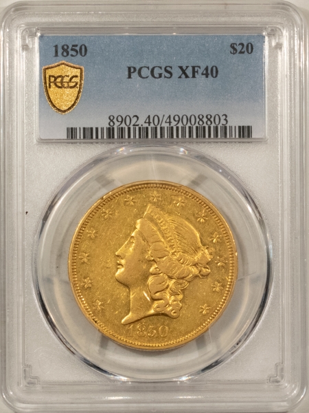 $20 1850 NO MOTTO $20 LIBERTY GOLD DOUBLE EAGLE PCGS XF-40, FIRST YEAR, NICE LOOK!