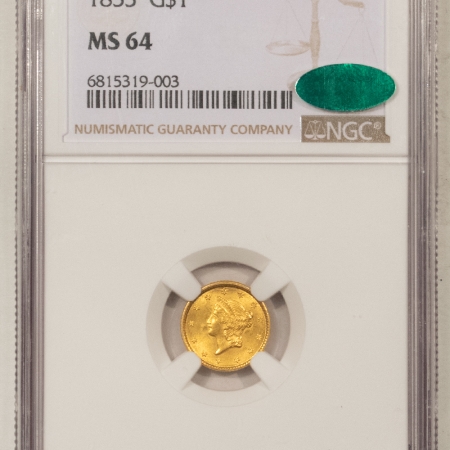 New Store Items 1853 $1 GOLD DOLLAR – NGC MS-64, FLASHY NEAR GEM! CAC APPROVED!