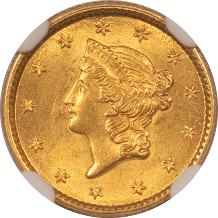 $1 1853 $1 GOLD DOLLAR – NGC MS-64, FLASHY NEAR GEM! CAC APPROVED!