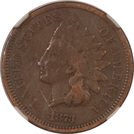 Indian 1873 DDO CLOSED 3 INDIAN CENT, FS-101 – NGC VG-10 BN, DOUBLED DIE OBVERSE