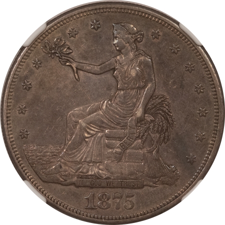 New Certified Coins 1875-CC $1 TRADE DOLLAR – NGC AU-55, NICE & ORIGINAL! CARSON CITY!