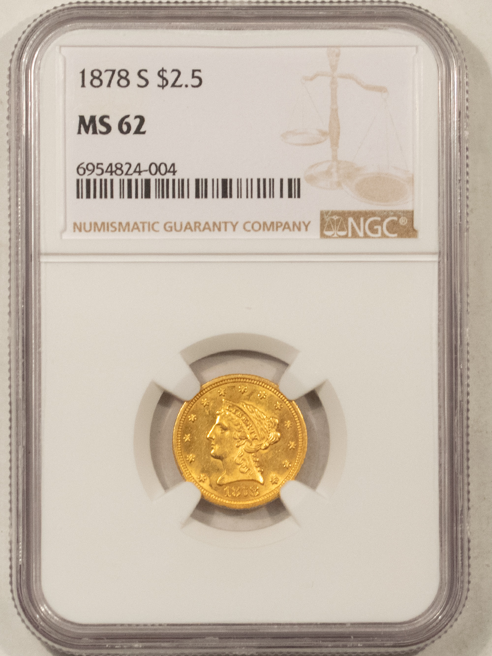 1878-S $2.5 LIBERTY GOLD QUARTER EAGLE - NGC MS-62