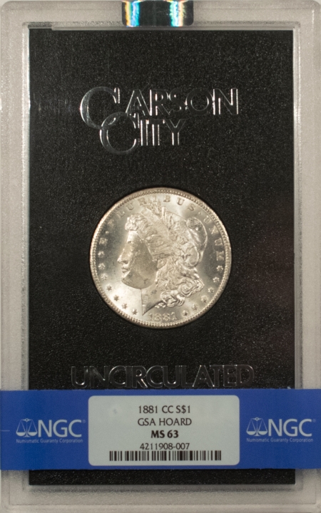 Morgan Dollars 1881-CC MORGAN DOLLAR GSA – NGC MS-63 WITH BOX AND CARD! CARSON CITY!