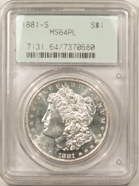 Morgan Dollars 1881-S MORGAN DOLLAR – PCGS MS-64 PROOFLIKE! OLD TWO PIECE RATTLER STYLE HOLDER!