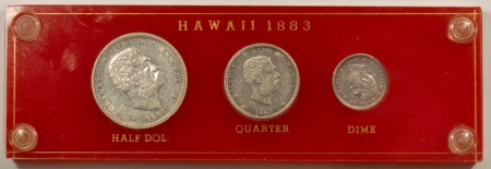 Hawaii/U.S. Territory Coins 1883 HAWAIIAN 3 PC SET, HALF, QUARTER, DIME-VINTAGE CAPITAL HOLDER, HIGH GRADE!