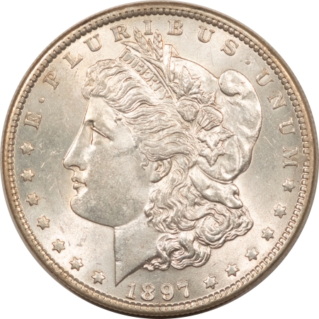 Dollars 1897 MORGAN DOLLAR – WHITE, VIRTUALLY UNCIRCULATED W/ CHOICE LOOK!