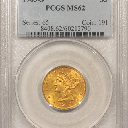 New Store Items 1903-S $5 LIBERTY GOLD HALF EAGLE – PCGS MS-62, FLASHY!
