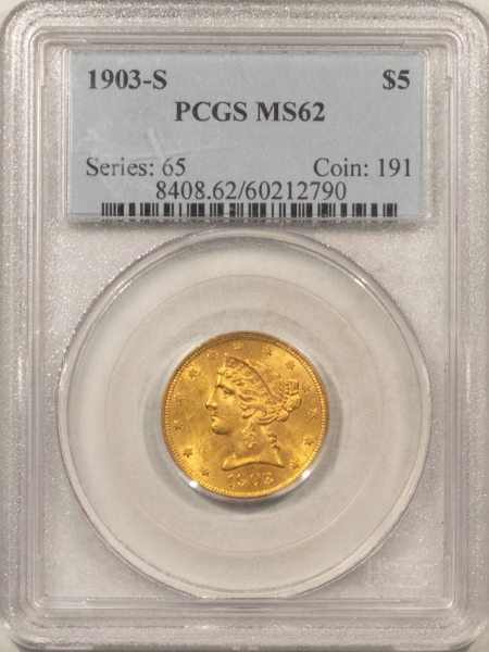 $5 1903-S $5 LIBERTY GOLD HALF EAGLE – PCGS MS-62, FLASHY!