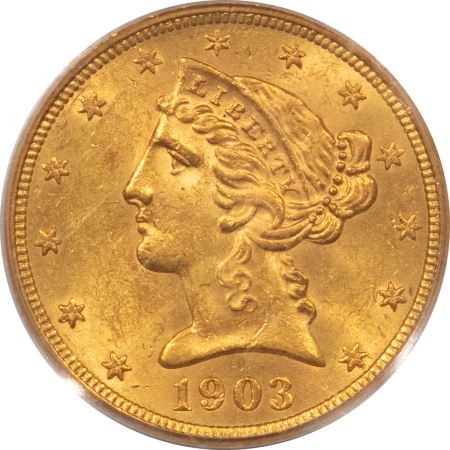 $5 1903-S $5 LIBERTY GOLD HALF EAGLE – PCGS MS-62, FLASHY!