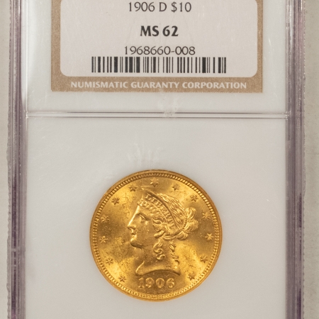 $10 1906-D $10 LIBERTY GOLD EAGLE – NGC MS-62, FLASHY!