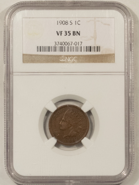 Indian 1908-S INDIAN CENT – NGC VF-35 BN, KEY-DATE!