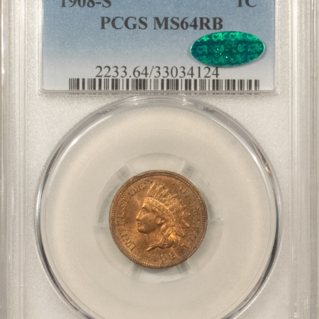 New Store Items 1908-S INDIAN CENT – PCGS MS-64 RB, PREMIUM QUALITY, LUSTROUS & CAC APPROVED!