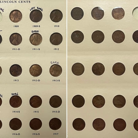 Lincoln Cents (Wheat) 1909-58 LINCOLN CENT 141 COIN SET (NO S-VDB,22 PL,55/55) LOW GRADE/CLEANED+ALBUM