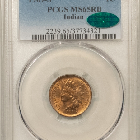 CAC Approved Coins 1909-S INDIAN CENT – PCGS MS-65 RB, PREMIUM QUALITY & GEM! CAC APPROVED!
