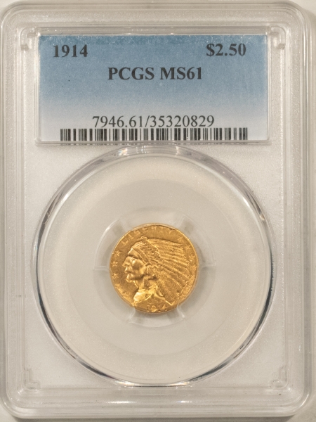 $2.50 1914 $2.50 INDIAN GOLD QUARTER EAGLE – PCGS MS-61, TOUGH DATE!