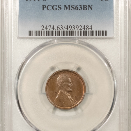 Lincoln Cents (Wheat) 1914-S LINCOLN CENT – PCGS MS-63 BN, TOUGH DATE & PREMIUM QUALITY!