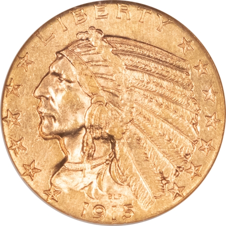 $5 1915 $5 INDIAN GOLD HALF EAGLE – NGC AU-58