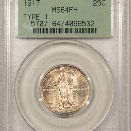 New Store Items 1917 TYPE 1 STANDING LIBERTY QUARTER – PCGS MS-64 FH, OLD GREEN HOLDER, BLAZER!