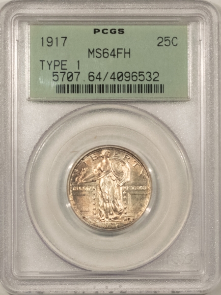 New Certified Coins 1917 TYPE 1 STANDING LIBERTY QUARTER – PCGS MS-64 FH, OLD GREEN HOLDER, BLAZER!