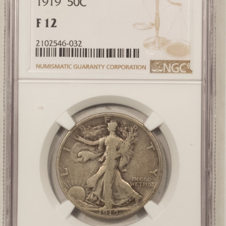 New Certified Coins 1919 WALKING LIBERTY HALF DOLLAR – NGC F-12, NICE ORIGINAL