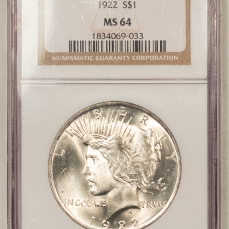 New Certified Coins 1922 PEACE DOLLAR – NGC MS-64, BLAST WHITE!