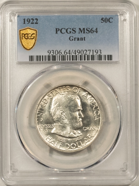 New Certified Coins 1922 GRANT COMMEMORATIVE HALF DOLLAR – PCGS MS-64, BLAZING LUSTER!