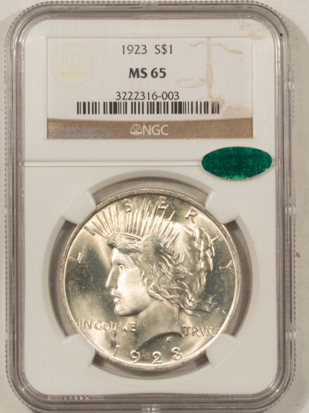CAC Approved Coins 1923 PEACE DOLLAR – NGC MS-65, PRETTY, PREMIUM QUALITY GEM! CAC APPROVED!