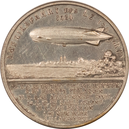 Exonumia 1924 GERMANY ECKENER SILVER MEDAL, ZEPPELIN AMERICAN TOUR, K-449, LZ-126 AU/UNC