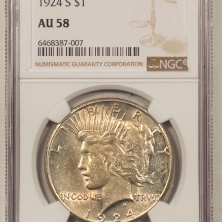 New Store Items 1924-S PEACE DOLLAR – NGC AU-58, VIRTUALLY UNCIRCULATED!