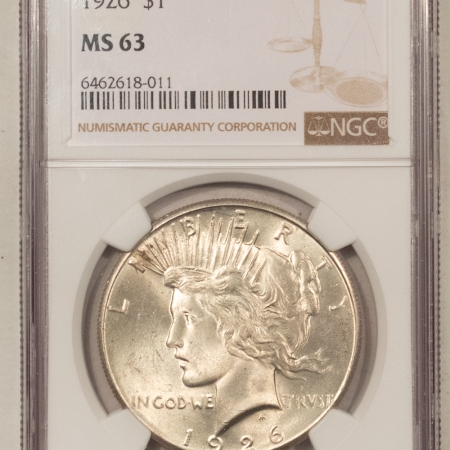 New Certified Coins 1926 PEACE DOLLAR – NGC MS-63, CHOICE!
