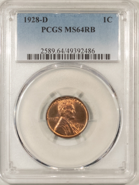 Lincoln Cents (Wheat) 1928-D LINCOLN CENT – PCGS MS-64 RB, PREMIUM QUALITY!