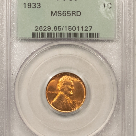 New Store Items 1933 LINCOLN CENT – PCGS MS-65 RD, OLD GREEN HOLDER, GEM!