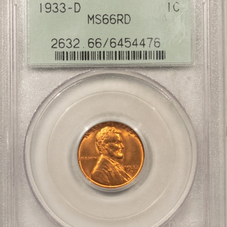New Store Items 1933-D LINCOLN CENT – PCGS MS-66 RD, OLD GREEN HOLDER, GEM & PREMIUM QUALITY!