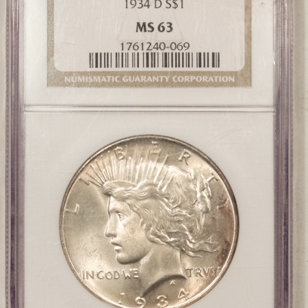 New Store Items 1934-D PEACE DOLLAR – NGC MS-63, LUSTROUS!