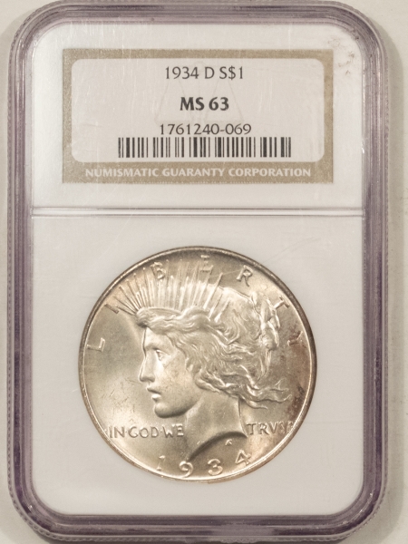 New Certified Coins 1934-D PEACE DOLLAR – NGC MS-63, LUSTROUS!