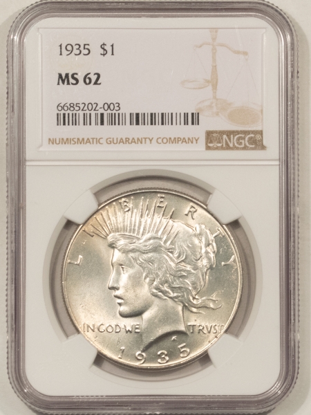 New Certified Coins 1935 PEACE DOLLAR – NGC MS-62, ORIGINAL WHITE!