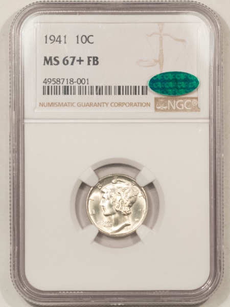 CAC Approved Coins 1941 MERCURY DIME – NGC MS-67+ FB, PREMIUM QUALITY & CAC APPROVED!