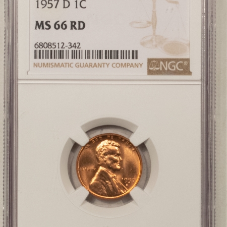 New Store Items 1957-D LINCOLN CENT – NGC MS-66 RD, LUSTROUS
