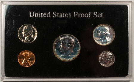 New Store Items 1964 5 COIN SILVER PROOF SET – GEM PROOF IN VINTAGE HOLDER!